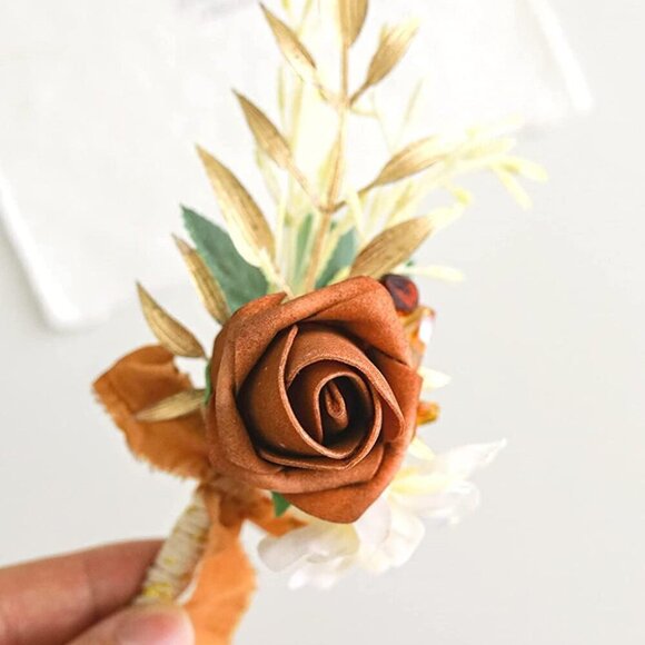 Set of 6 Terracotta Wedding Boutonniere for Men Artificial Flowers for Wedding G - Picture 7 of 9